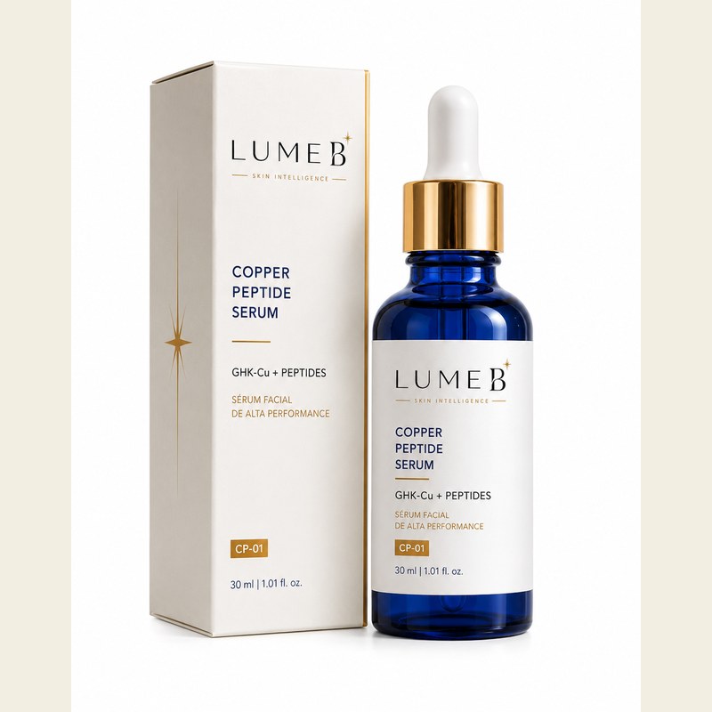 LumeB Copper Peptide Serum CP-01 — frasco azul cobalto