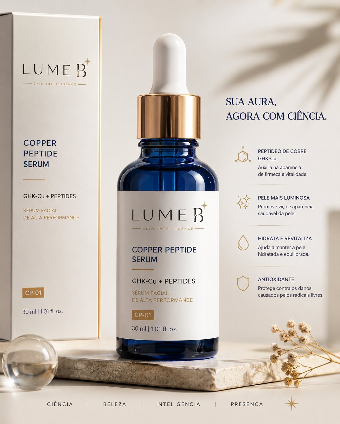 Ficha completa do CP-01 LumeB — ativos, benefícios e ritual de uso