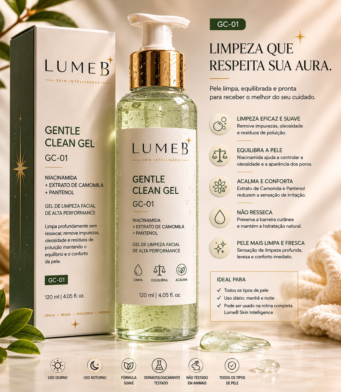 Ficha completa do GC-01 LumeB — ativos, benefícios e ritual de uso