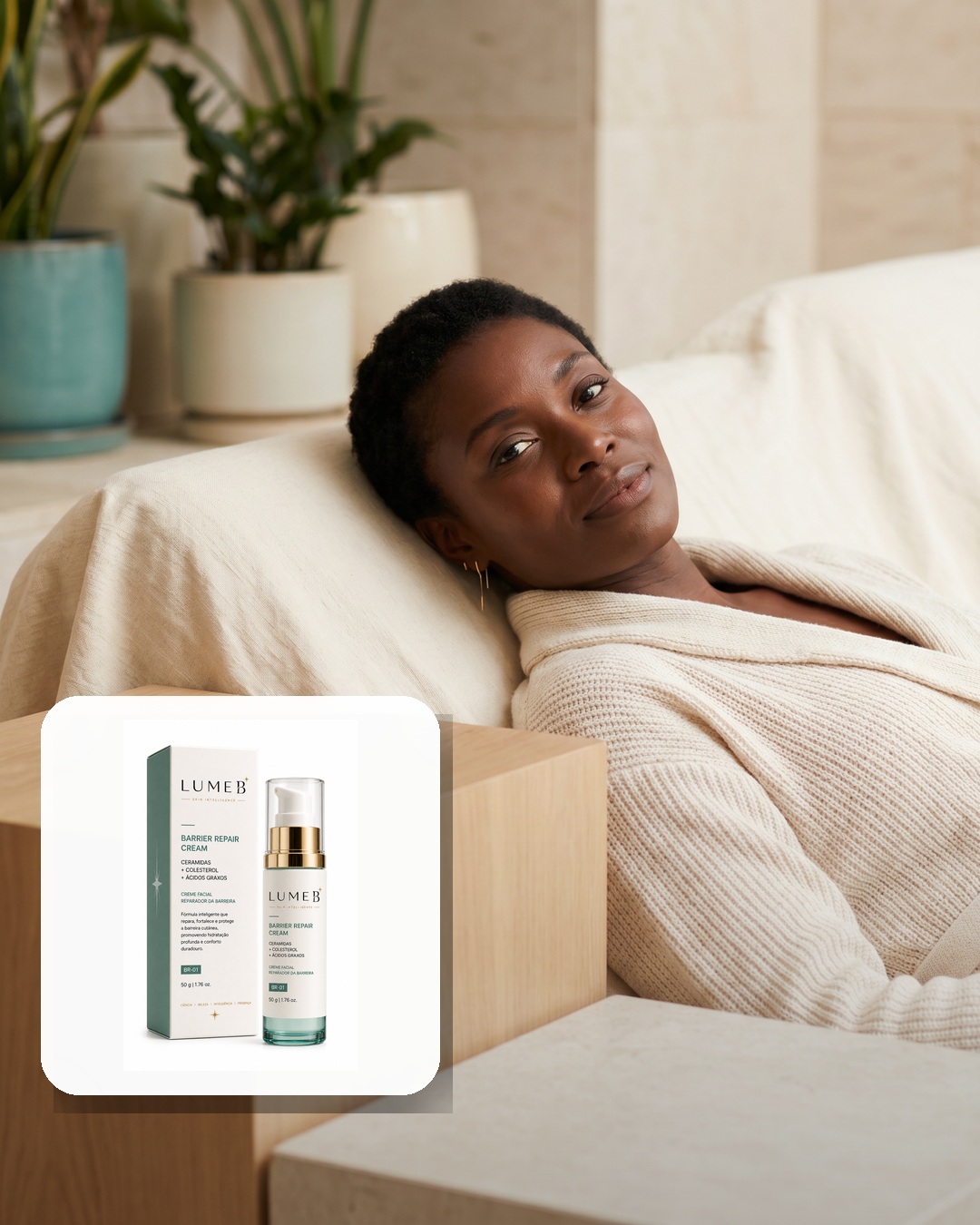 Barrier Repair Cream LumeB em ritual de uso
