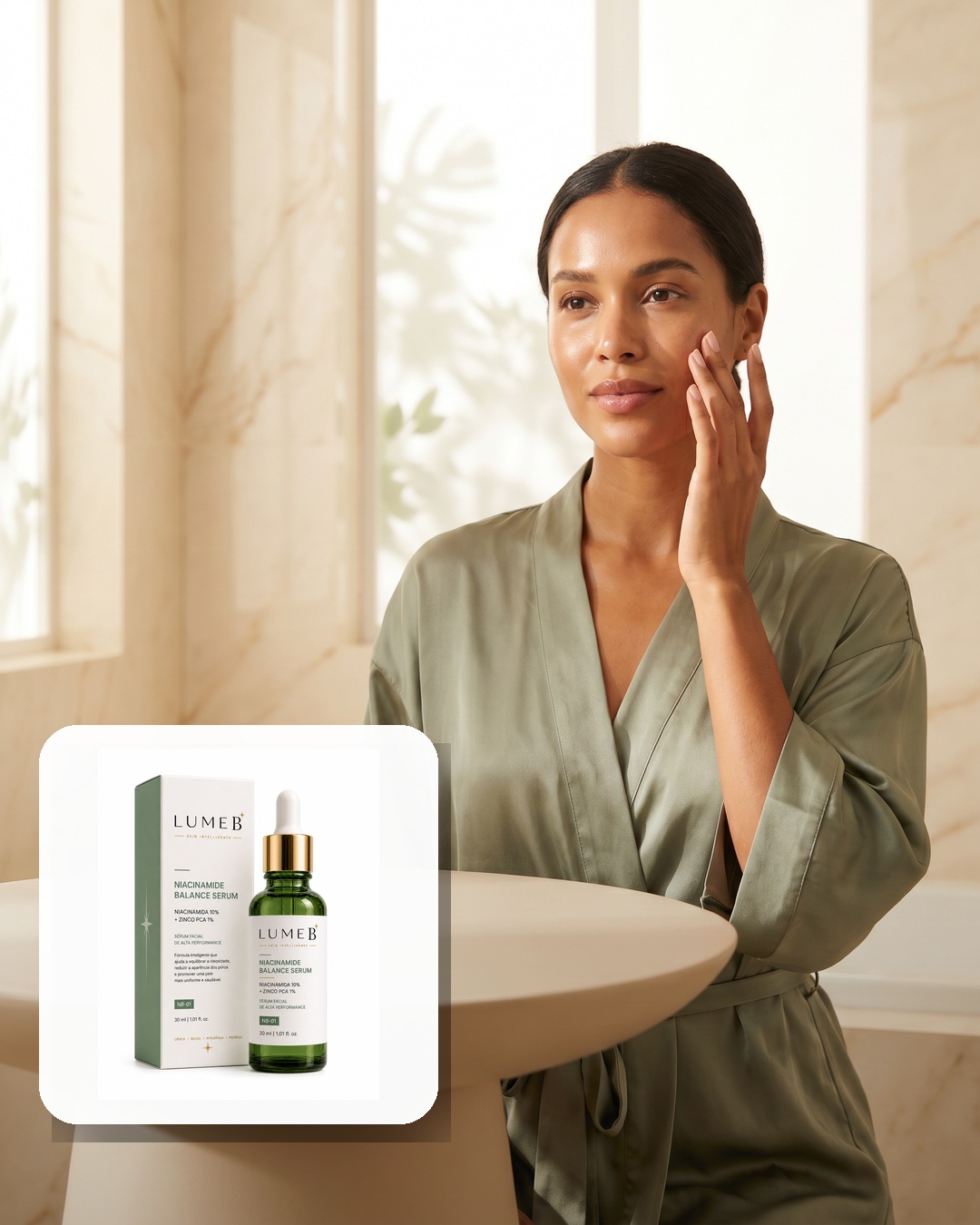 Niacinamide Balance Serum LumeB em ritual de uso