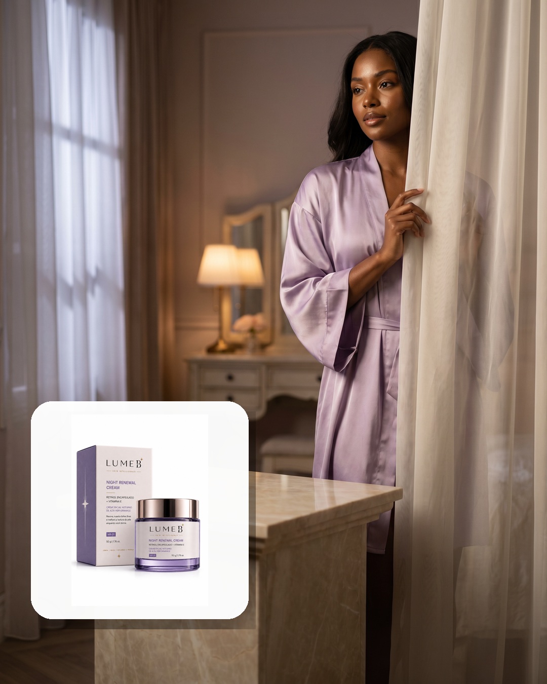 Night Renewal Cream LumeB em ritual de uso